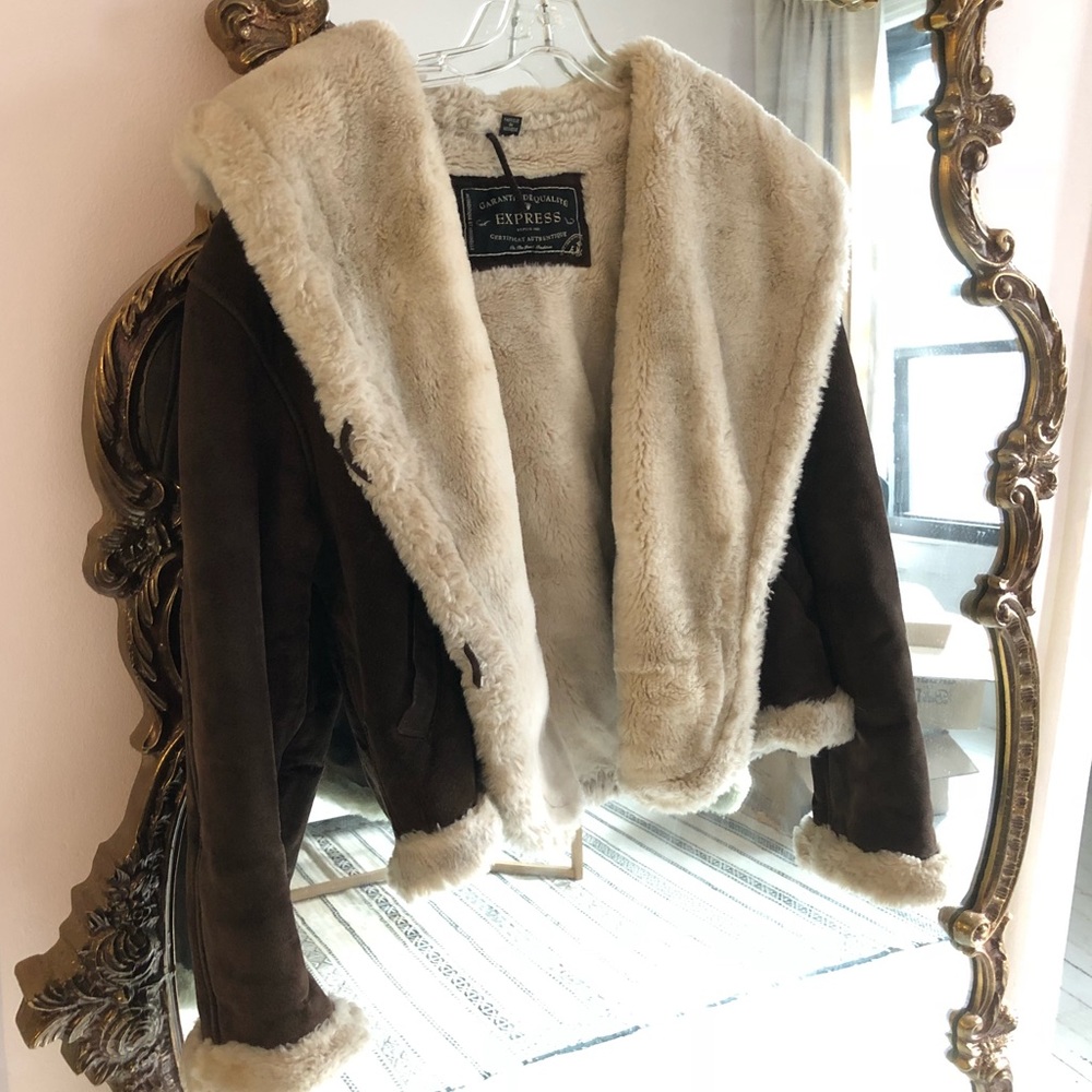 Vintage Express leather shearling jacket 70s boho